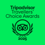 Tripadvisor Travellers’ Choice Awards 2025 logo on a green background with an owl icon encircled by laurel leaves.